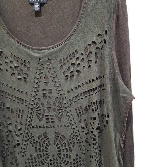 Tribal Women's Olive Green Laser Cut Blouse Size L - Picture 7 of 11